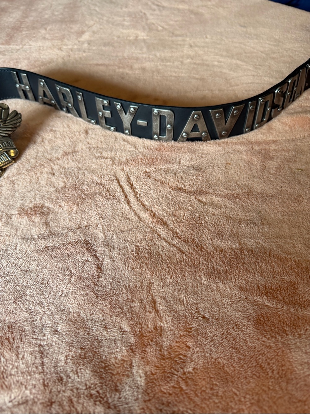 Harley-Davidson Black Leather Belt with Silver Winged Eagle Buckle and Lettering - Picture 3 of 5